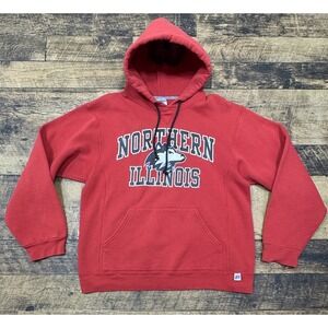 Vintage Russell Athletic Hoodie Mens‎ M Red Northern Illinois Logo Sweatshirt